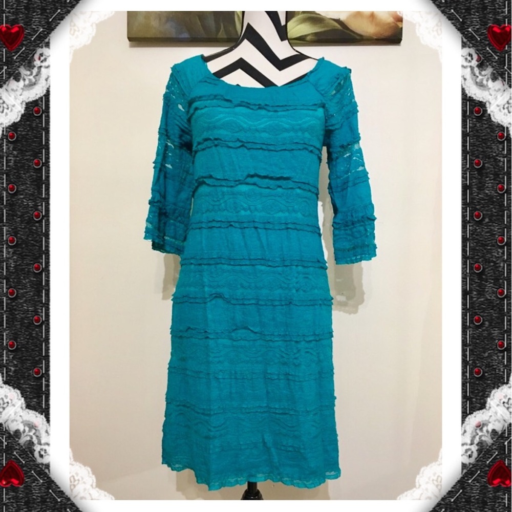 Rabbit Designs Lace Overlay Blue Dress